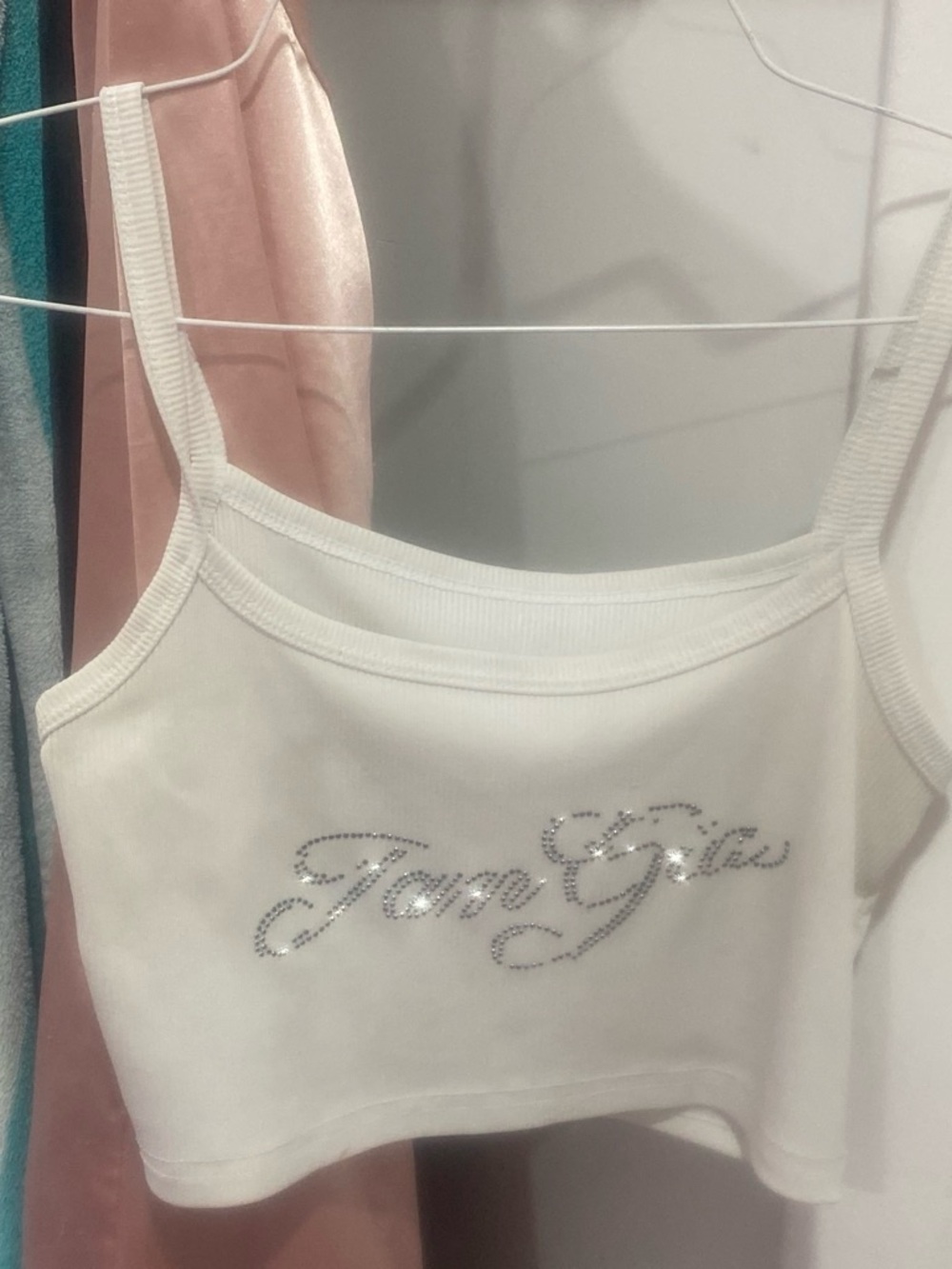 White Rhinestone Logo Crop Tank